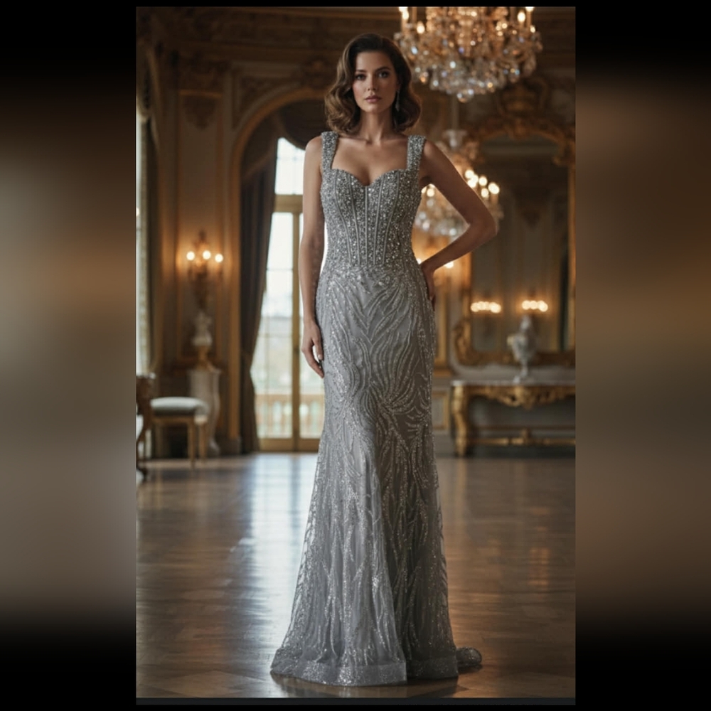 Elegant Silver Evening Gown